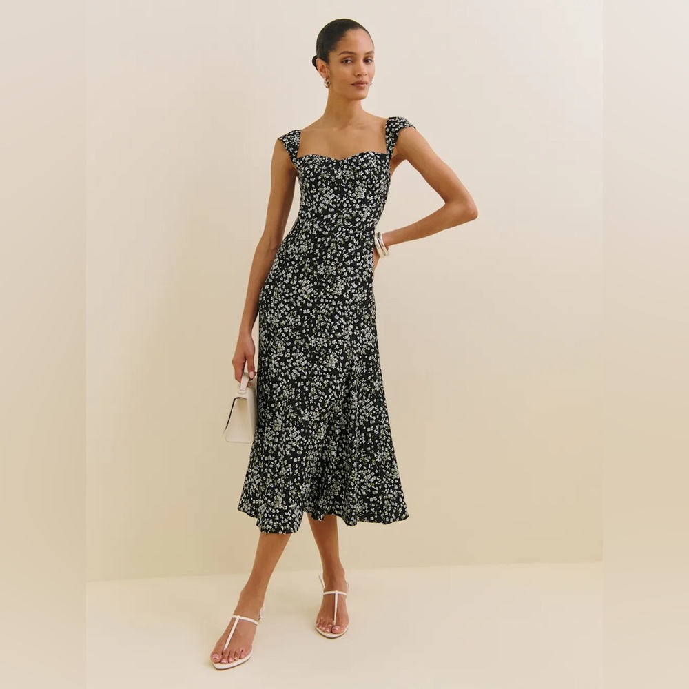 Reformation Black and White Floral Midi Dress